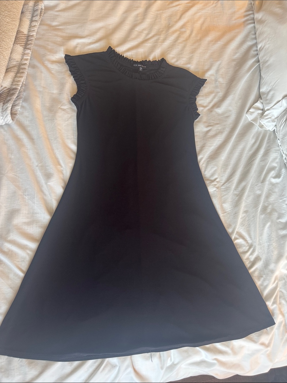 Women's Black Ruffle-Trim Swing Dress